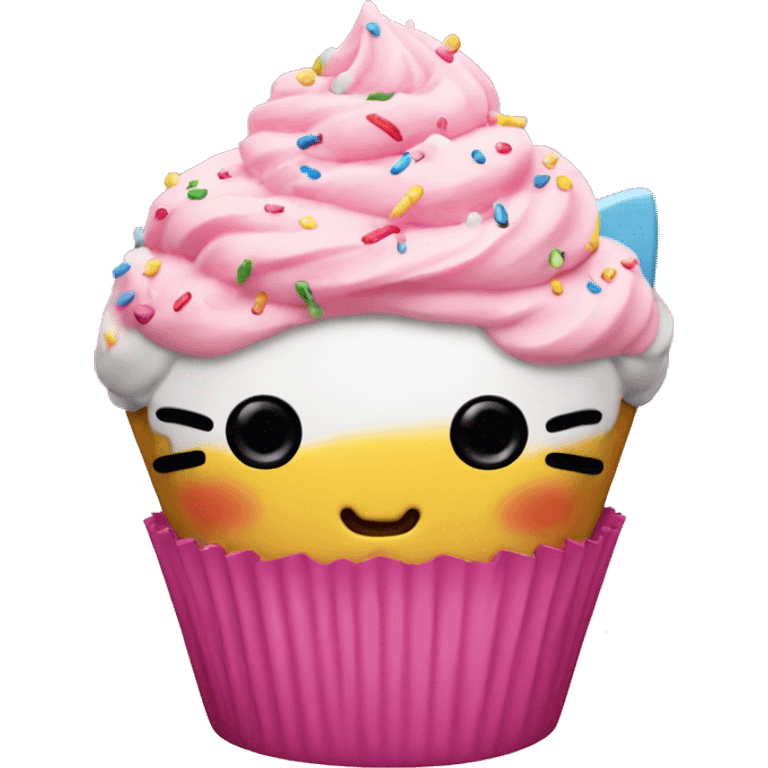 Hello kitty cupcake with pink frosting and sprinkles  emoji