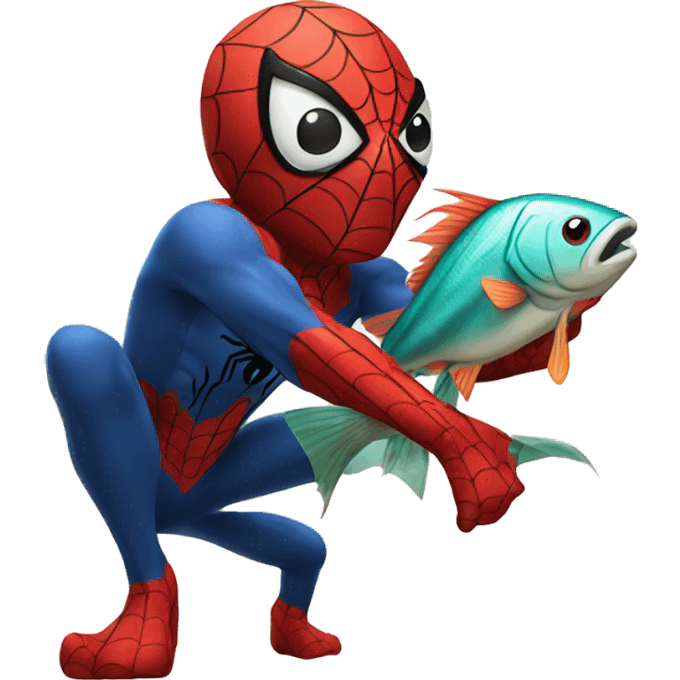 Spiderman with a fish emoji