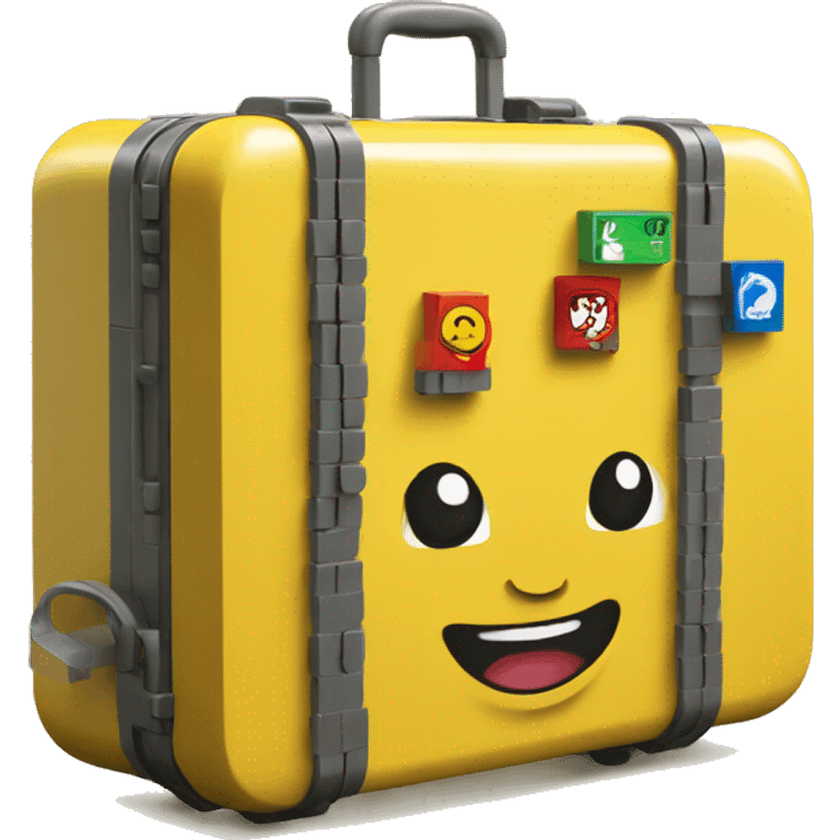 yellow suitcase in lego style peace emoji