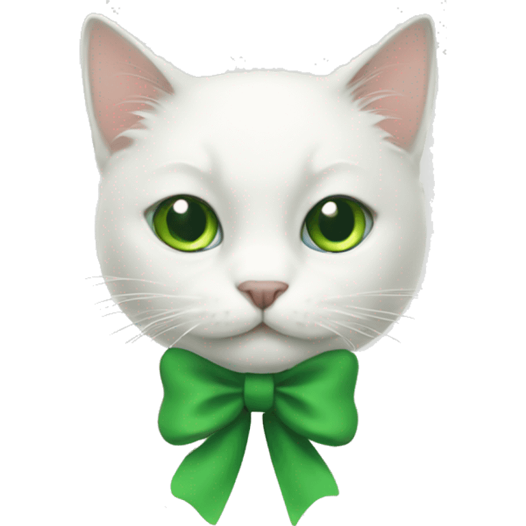 White cat with green bow emoji