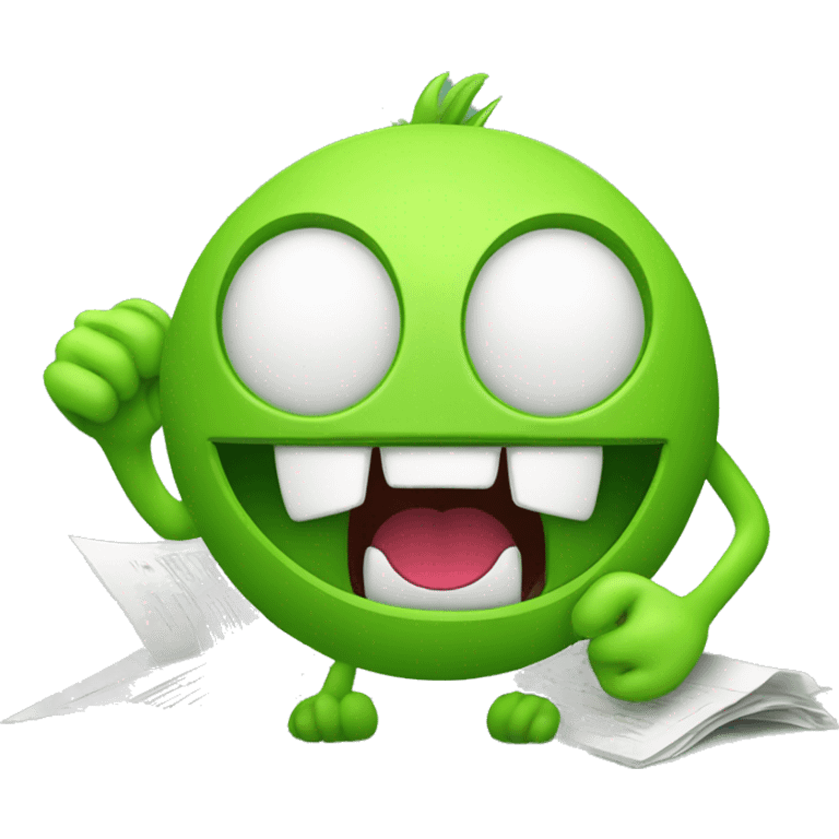 a funny moster in green colours with an open mouth as if he is fed by different documents such as word, excel, pdf, pptx emoji