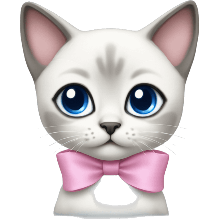 kawaii white and gray siamese kitten with blue eyes and pink bow on top of head emoji