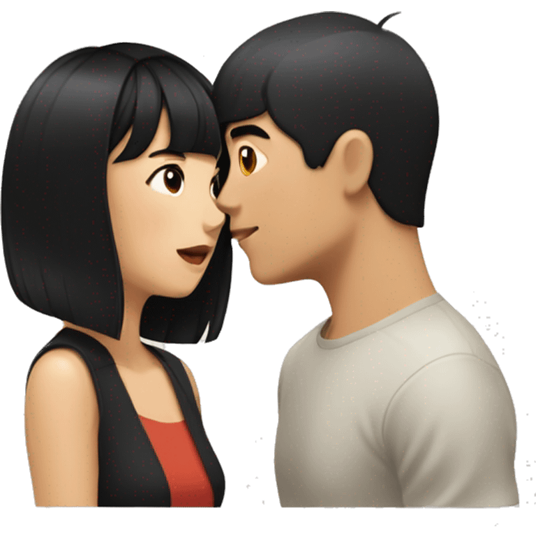 asian woman with black shoulder length hair and bangs and asian man with short black hair kissing each other emoji