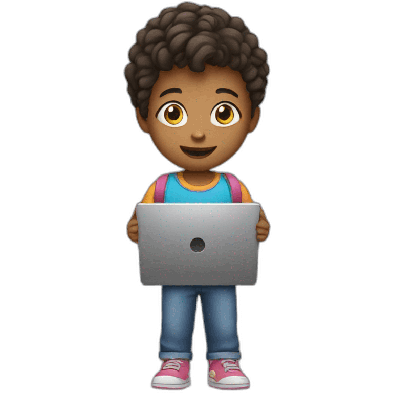 child with laptop in hands emoji