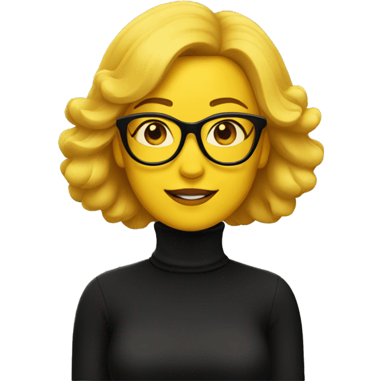 yellow woman in glasses and black turtleneck emoji