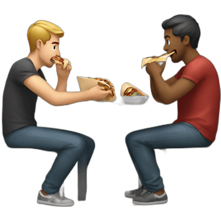 two men eating shawarma on a bench emoji