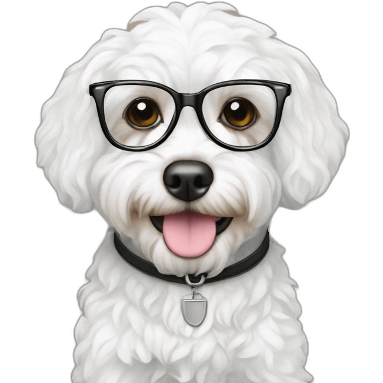 All White cavapoo as a lawyer with Glases emoji