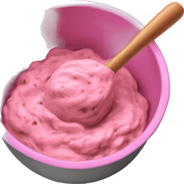 Realistic pink mixing bowl of cookie dough and with pink wisk in the bowl with it. emoji