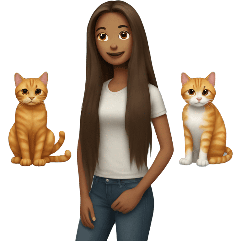 long haired brunette girl holding ginger cat emoji