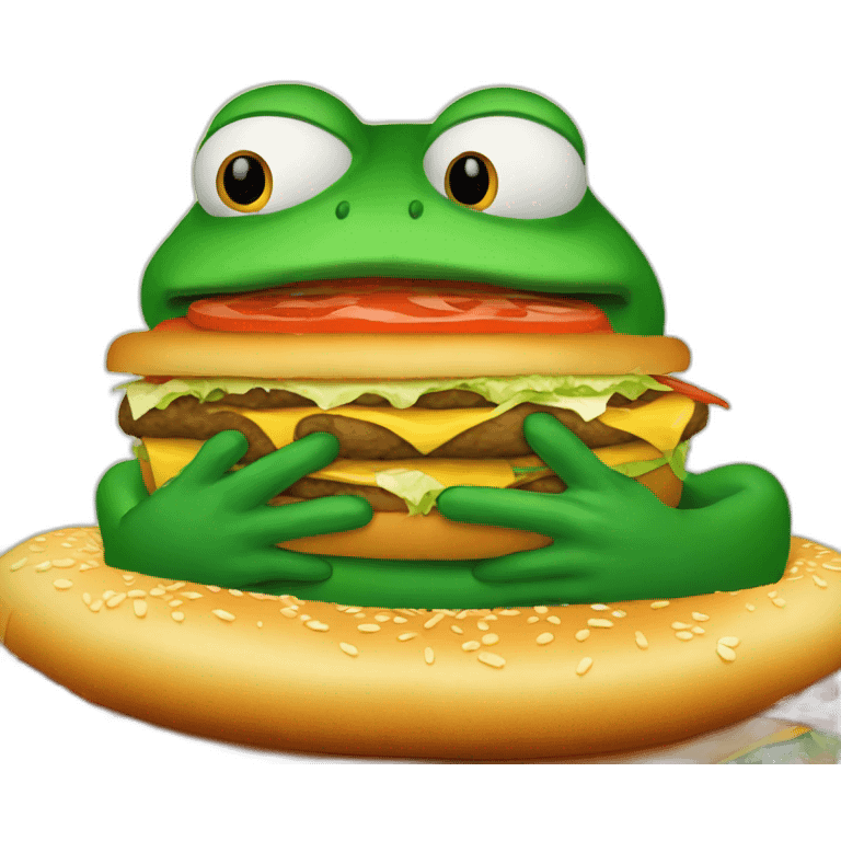 Pepe the frog eating the biggest burger in the world emoji