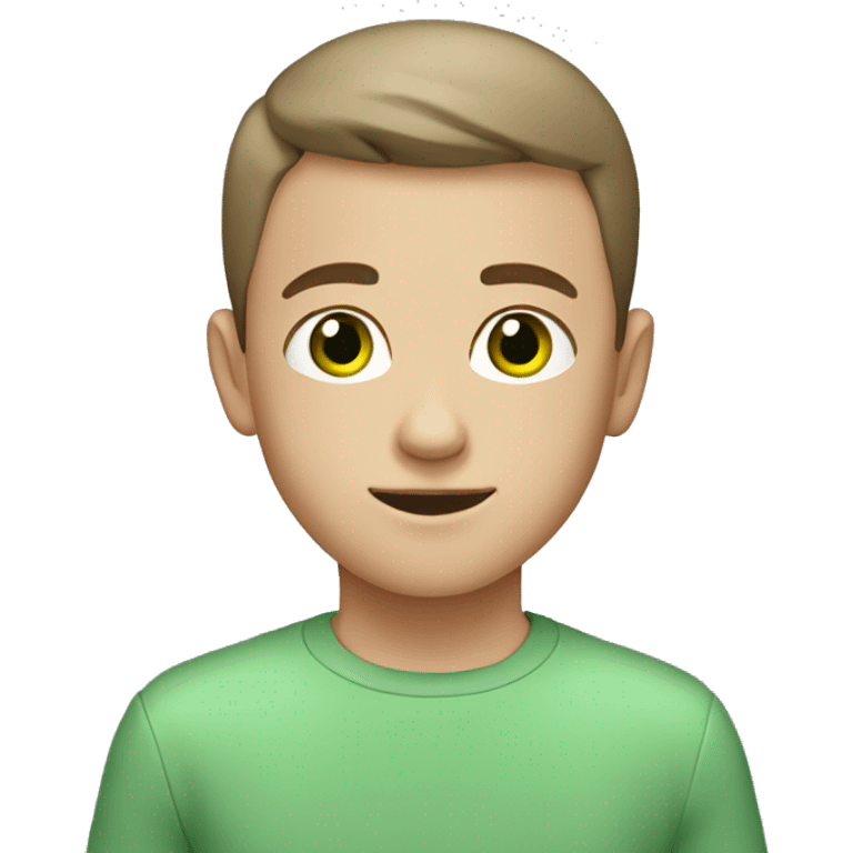 a young white boy with short brown hair (a buzzcut) and green eyes emoji