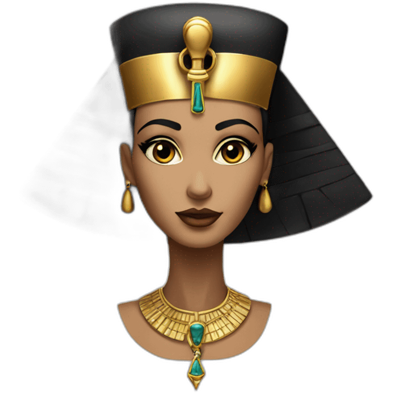 A Beautiful nefertiti black black hair brown eyes with gold necklace with ankh emoji