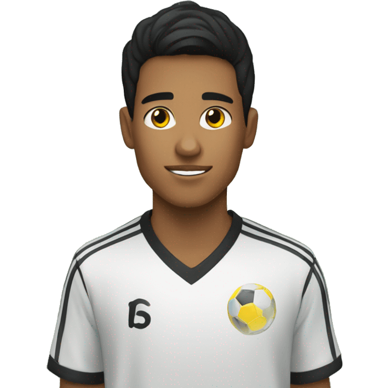 Young man with medium tan skin with black hair and dark brown eyes playing soccer emoji