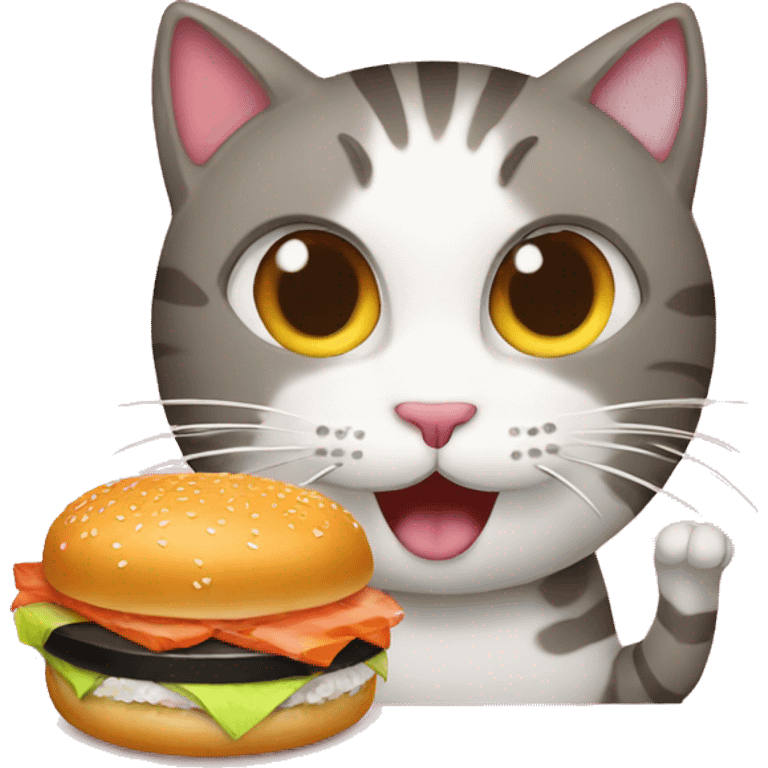 Cat eating burger sushi emoji