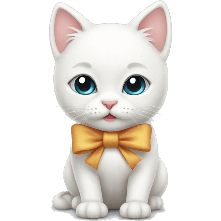 cute white cat with bow emoji