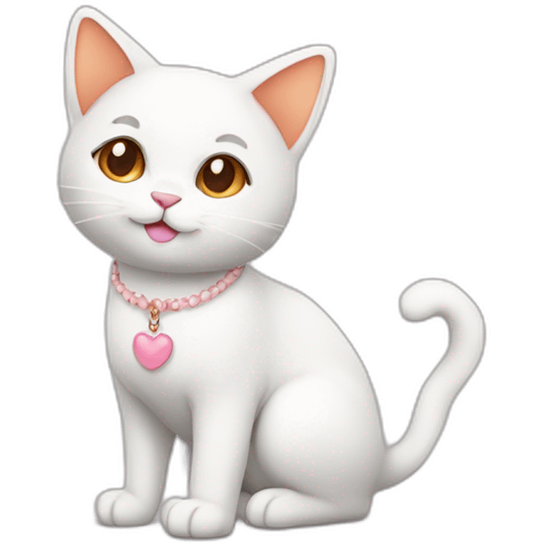 full body white orange cat cute with a small brown eyes and a paw pink necklace emoji