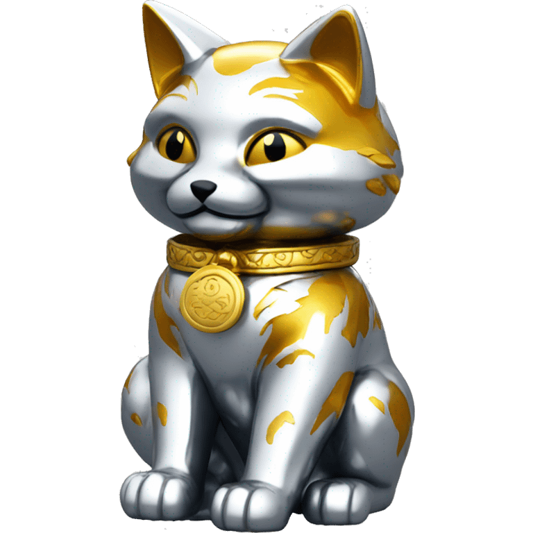 fully chrome fox statue in the form of maneki neko emoji