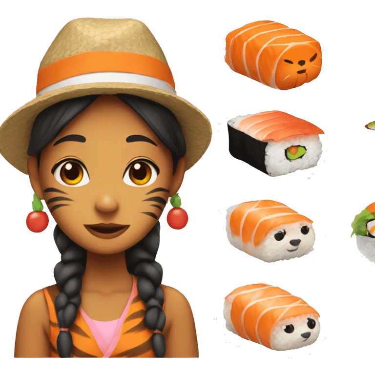 girl tiger wearing a hat made out of sushi emoji