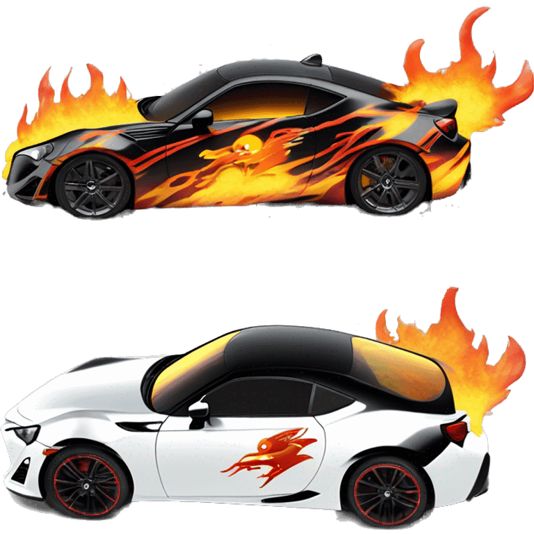 Batgirl and First Order Jet Trooper themed Scion FR-S with hot rod flames painted on side of car  emoji