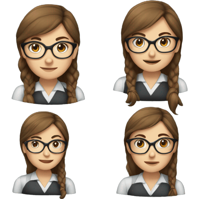 teacher, blue eyes, brown hair, ponytail woman, blackboard, glasses emoji