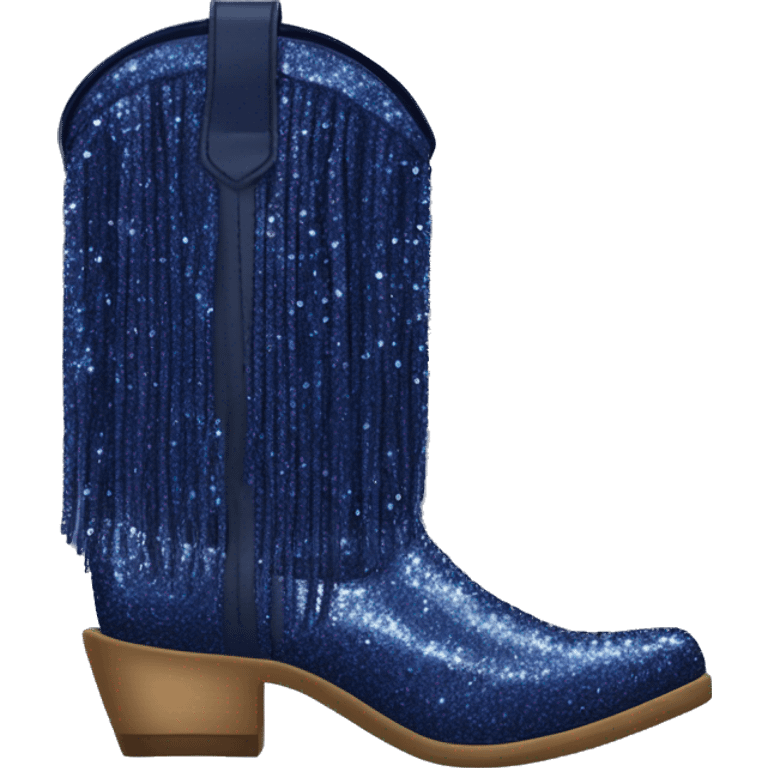 Realistic navy blue fashion cowgirl boots with sparkly shiny glitter fringe on them. emoji