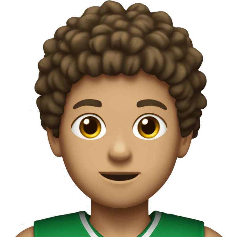 Young Boy, Brown Hair with a Green Basketball Jersey with the Name Gladiators and number 5 on it emoji