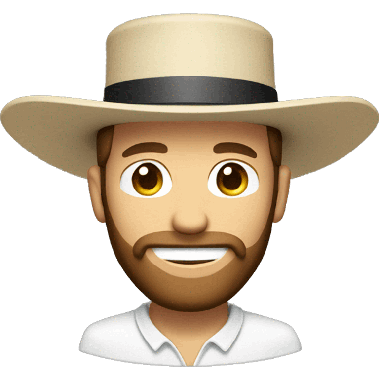 Amish man white with brown straw hat building a building with beard smiling half body emoji