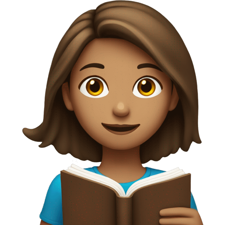 A girl with brown hair is reading a book. emoji