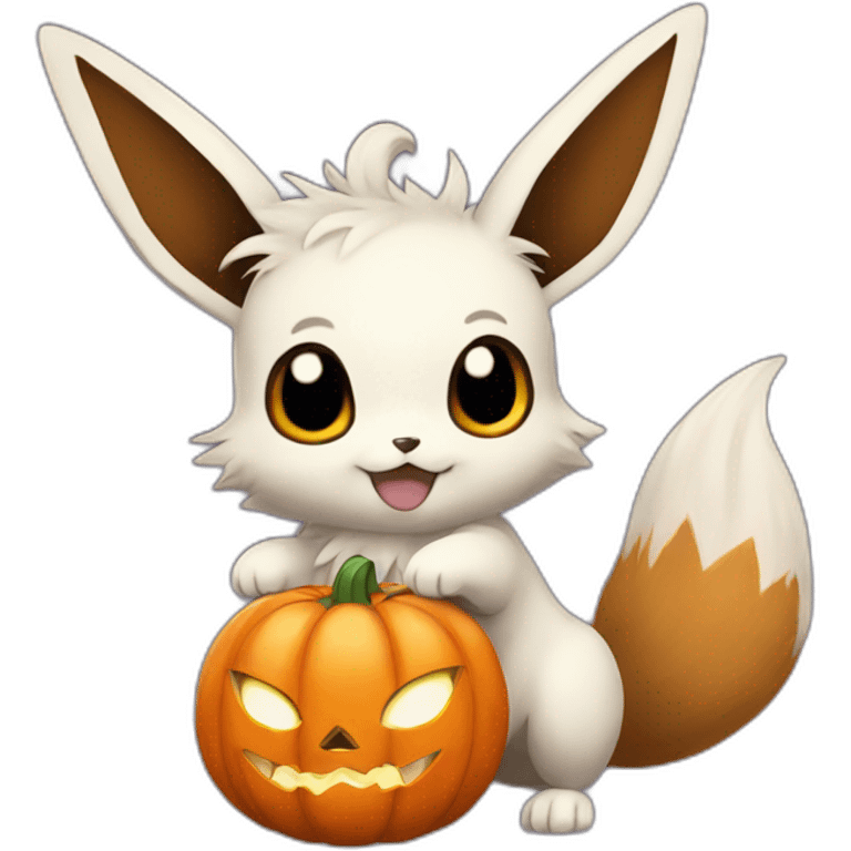 eevee pokemon style holding halloween pumpkin emoji