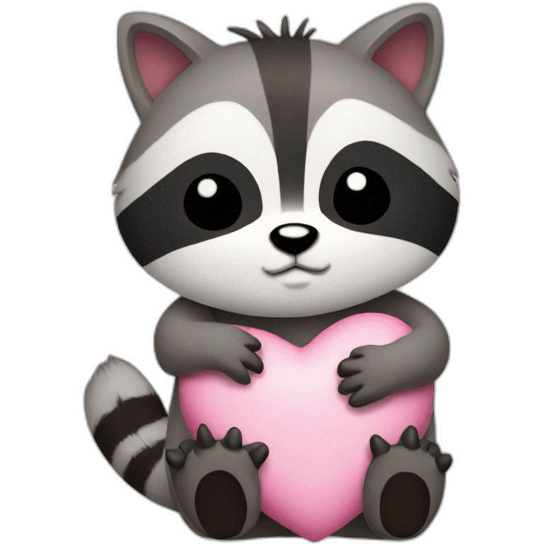 Racoon cuddling with hello kitty emoji