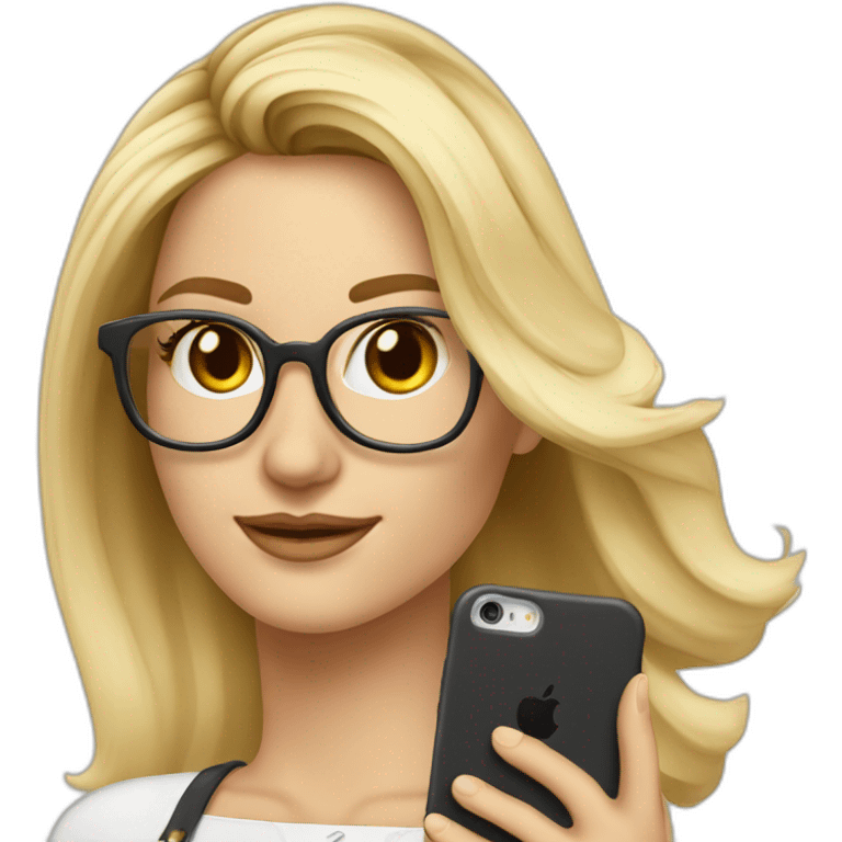 Blonde Frau Schulterlange Balayage mit Brille und smartphone emoji