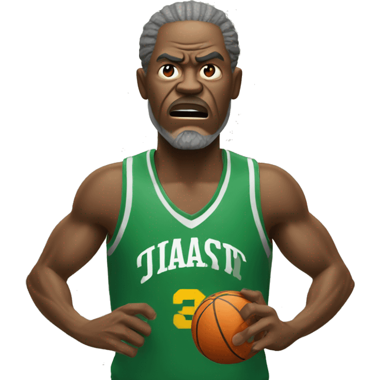 An middle aged Jamaican man getting angry with basketball  emoji