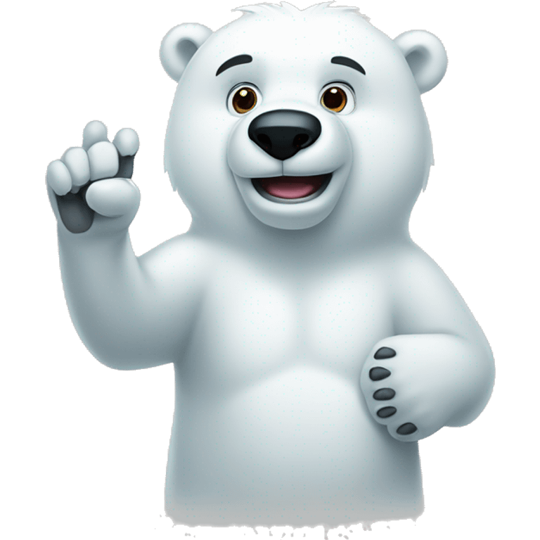 polar bear holding two fingers up with paw emoji