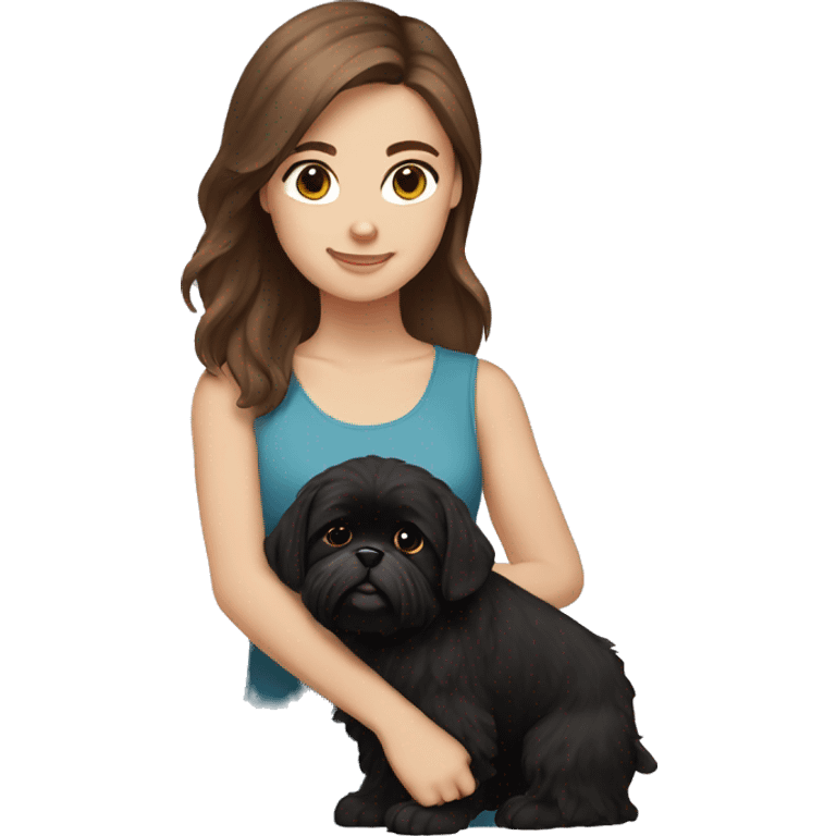 brown haired girl holding a black shi tzu emoji