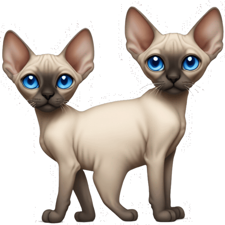 Siamese Sphynx  cat with blue eyes, full thin body stand, black nose ears and tail emoji