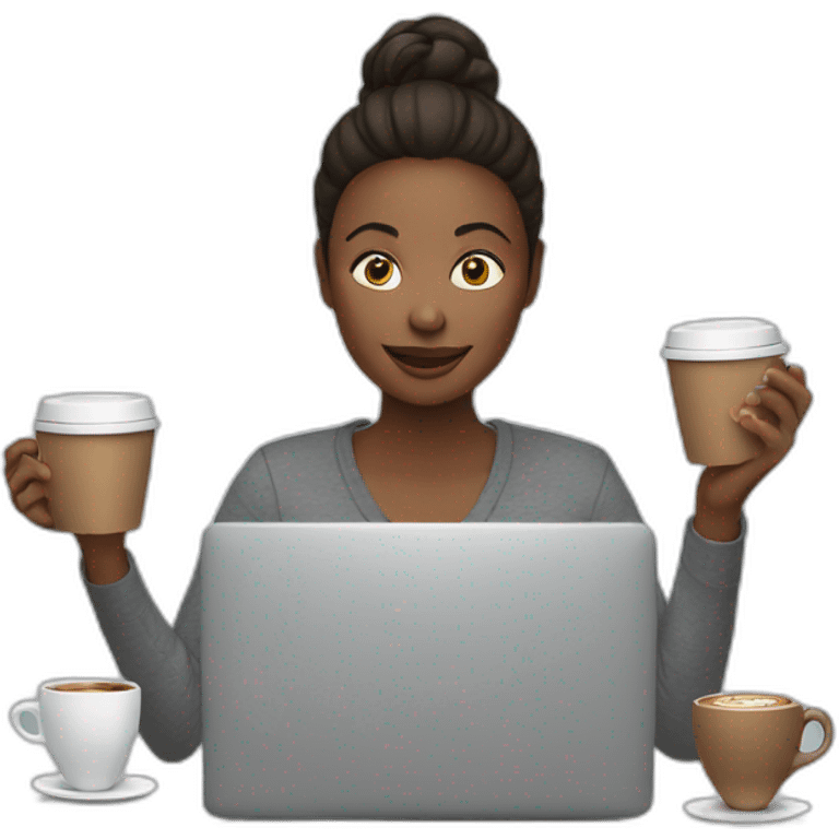 woman on a computer juggling with coffee cups emoji