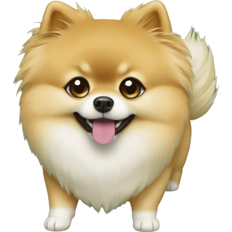 Pomeranian driking matcha emoji