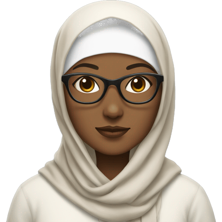 brown woman in hijab with glasses and her white cat but the cat doesn't have glasses emoji