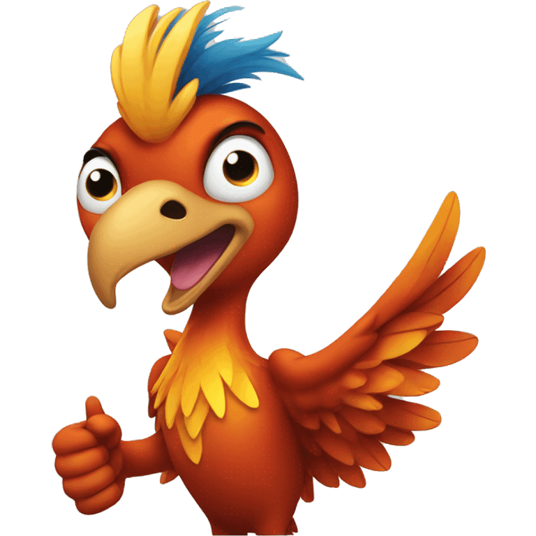 Anthropomorphic phoenix giving a thumbs up emoji