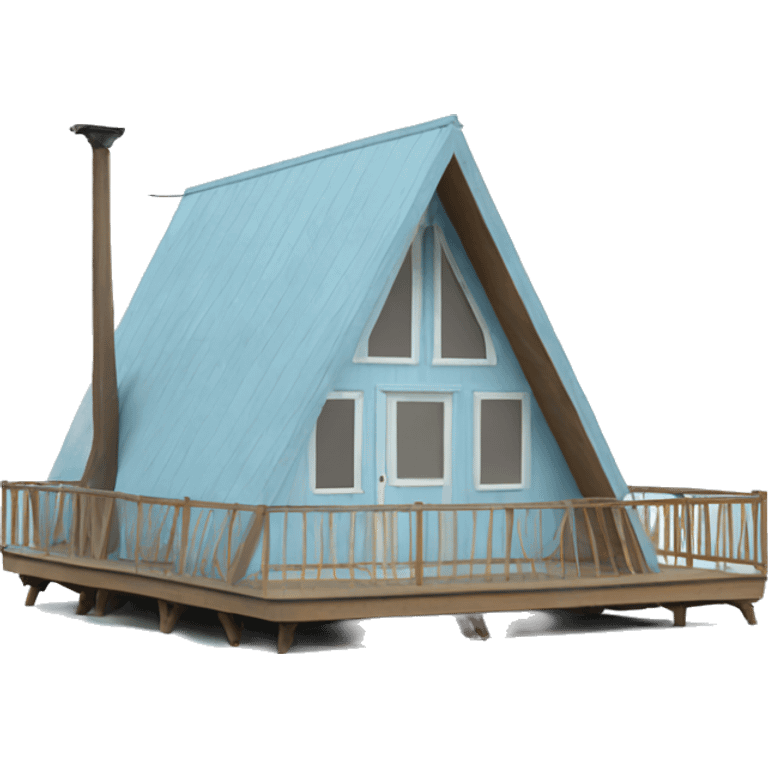 Light blue a-frame cabin with front deck emoji