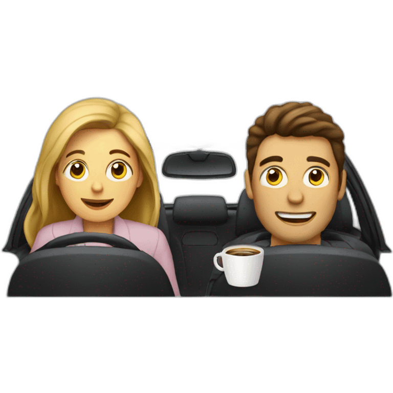 À woman and a man in a car with coffee emoji