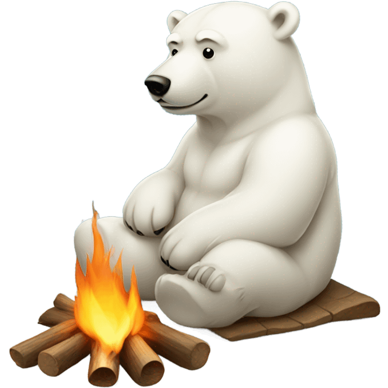 Polar bear sitting by a campfire emoji