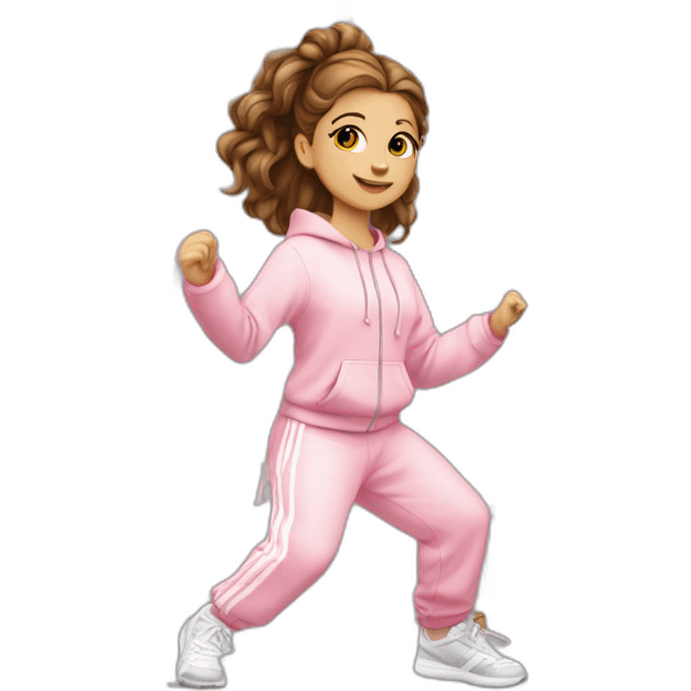 dancing-brown-haired-white-girl-pink-oversize-tracksuit emoji