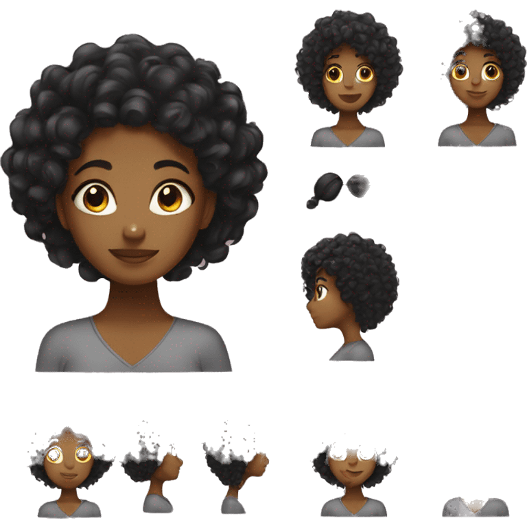 black girl with curly hair doing her hair emoji