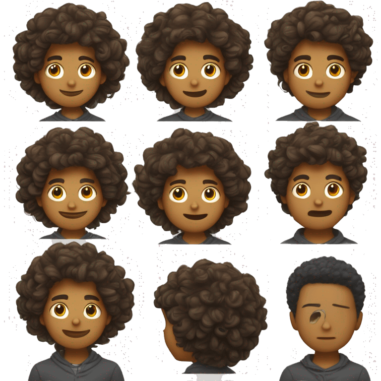 Jeune jeune garçon aux cheveux bouclés qui rigole brun emoji