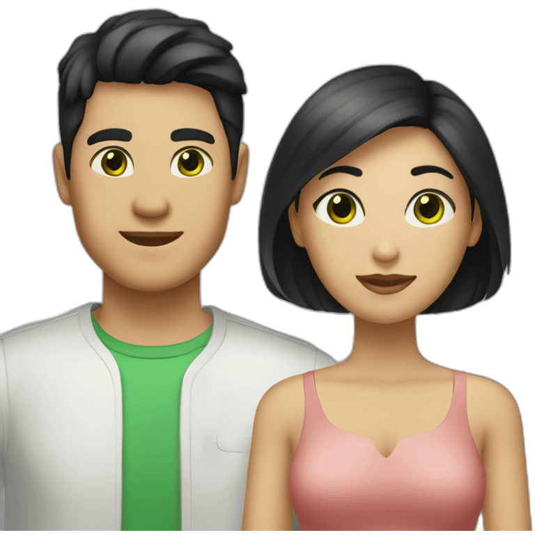 Two married people, consisting of a man with black hair and Asian black eyes, and a woman with blonde hair and green eyes.” emoji