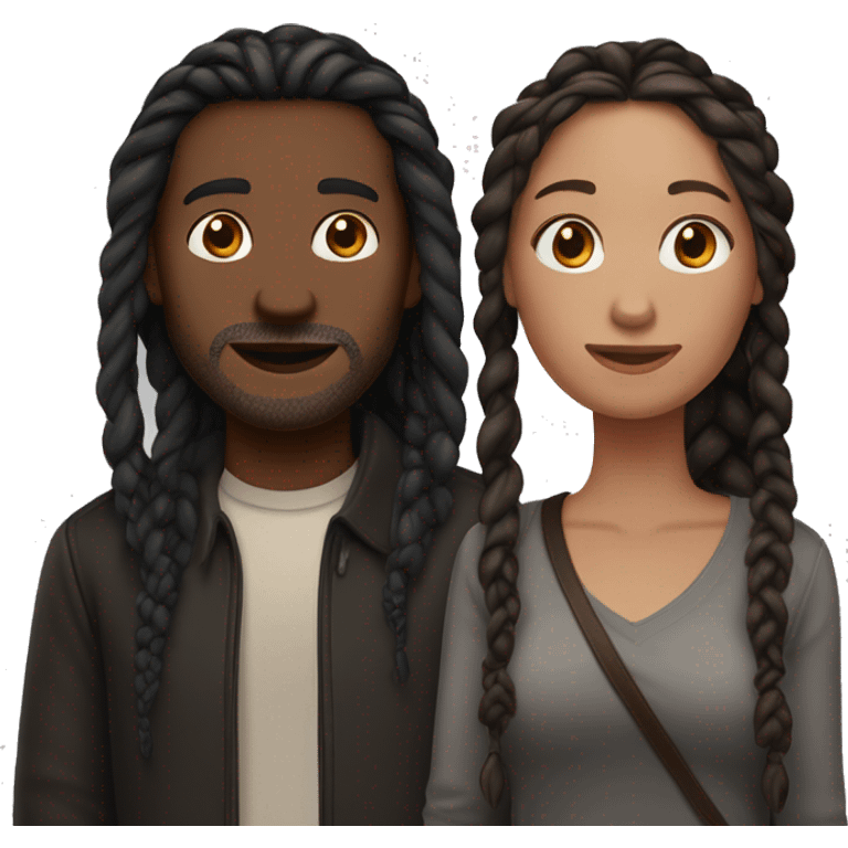 Woman and man couple, in their 40's, woman is medium dark black complexion, her hair is long black twisted braids, man is fair skinned white male with reddish hair that's medium length emoji