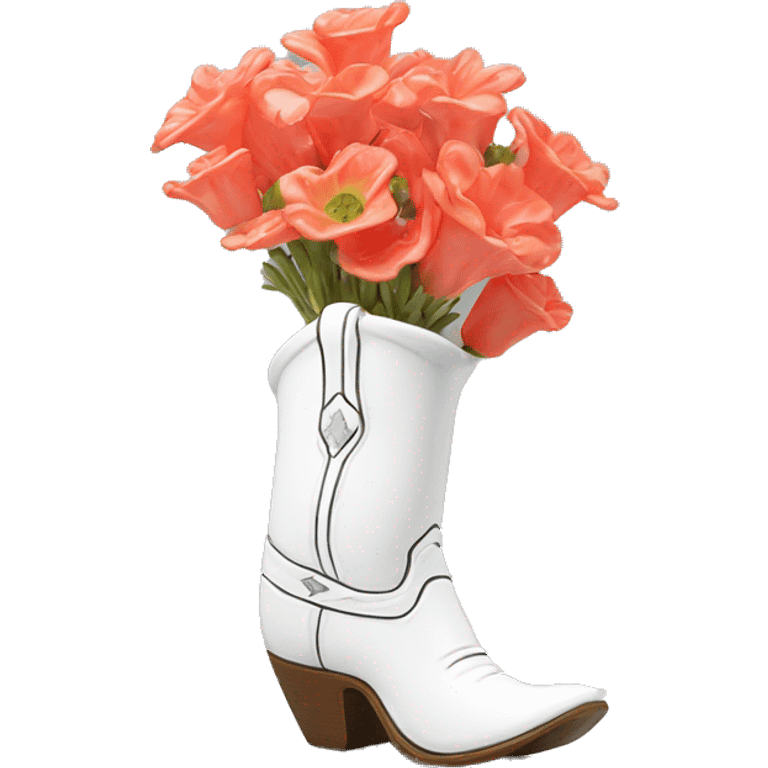 White cowgirl boot vase with coral emoji