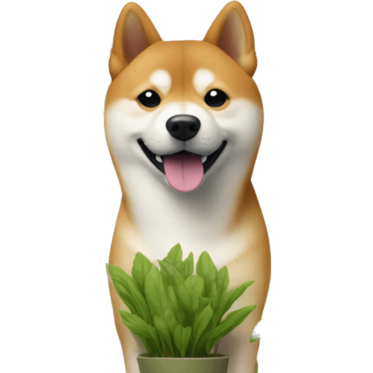 shiba inu among potted plants emoji