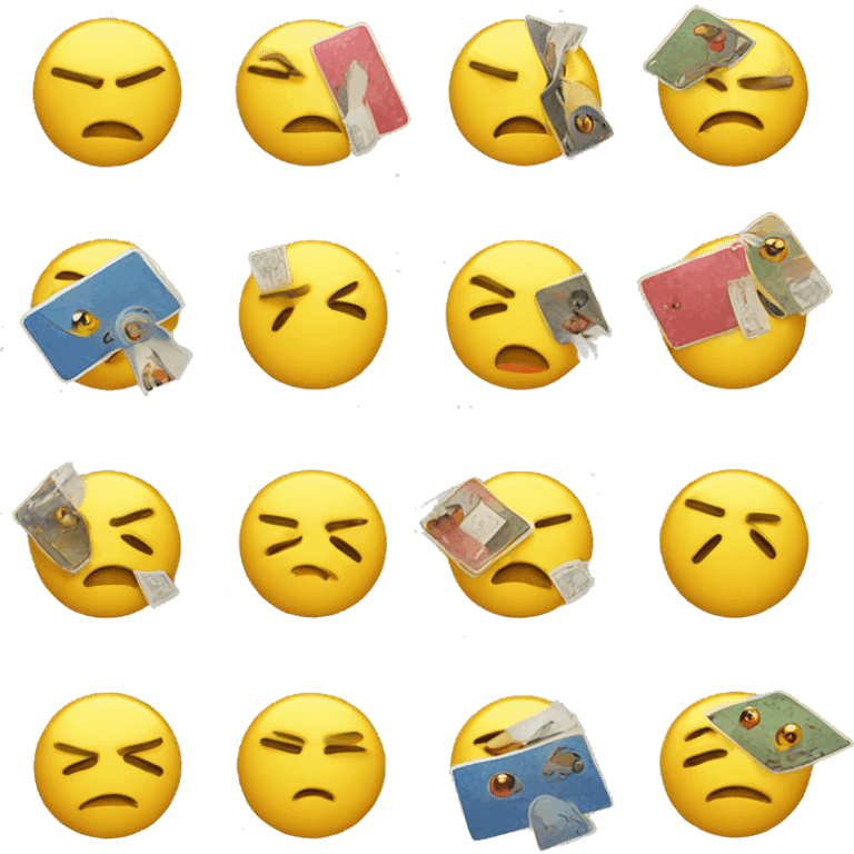 Sad yellow face emoticon holding Pokemon cards emoji